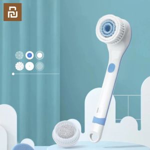 マッサージャーYouPin Pritech 6 In 1 Massager Electric Shower Brush Electric Bathroom Brushes Skin Skin Cleansing Waterproof Back Massagerare