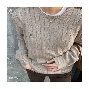 designer women sweater round neck embroidery fried dough twists knitted long sleeve sweater v neck slim college style womens sweater versatile casual womens top