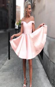 Cute Pink Short Homecoming Dresses Off The Shoulder Satin Ruffles Bandage Party Dresses Dark Red Plus Size Short Prom Dresses Lace5344757