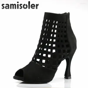 Dance Shoes Samisoler Social Ballroom Boots Indoor Sports Professional Salsa Latin Lace-Up Sandals Net Surface Hollow Out Heels