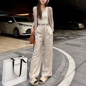 Women's Leggings Early Spring Product Letter Ribbon Drawstring Elastic High Waist Slimming Acetic Acid Wide Legs Age Reducing Elegance Casual Pants for Women