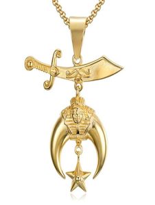 Moda Gold Silver Prata Aço inoxidável shriner colar Scimitar Lua Santuário Santuário Pingente Maçônico Mason Pharaoh Jóias para MEN4841358