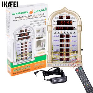 12V Azan Mesquita Calendário Oração Muçulmana Relógio da parede Alarme da mesquita Islâmica Calendar Azan Ramadã Decoração com controle remoto 240403