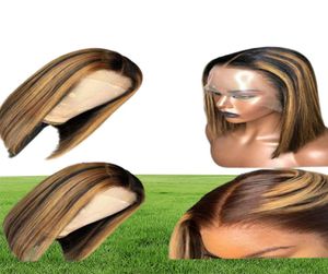 13x6 Highlight Wig Ombre Brown Blonde Short Bob Wig HD Spets Front Wig Coloured Full 360 Frontal Human Hair Wigs 4x4 Stängning9041765