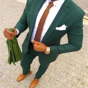 Hunter Green Wedding Men Suits 2018 Two Piece Groom Tuxedos Notched Late Trim Fit Men Compet Plus Size Groomsmen Suits4933030