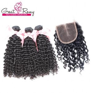 Grearemy 100 nieprzetworzone indyjskie malezyjskie Peruwiańskie Virgin Hair Bundles z górnym zamknięciem 44 Siew Curly Wave Middle Fair 8970649