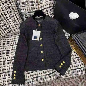 Women's Jackets designer Early autumn new CH Nanyou Gaoding French style socialite elegant temperament black tweed gold buckle round neck short jacket SJT8