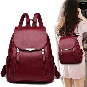 School Bags Women's Waterproof PU Backpacks Large Capacity Simple Style Casual Rucksacks Travel Schoolbag Female Light Fashion