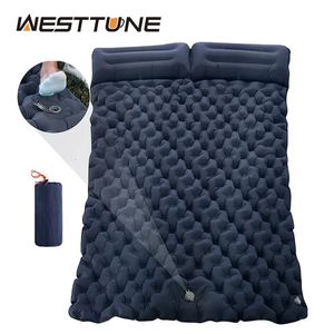 WESTTUNE Double Inflatable Mattress with Built-in Pillow Pump Outdoor Sleeping Pad Camping Air Mat for Travel Backpacking Hiking 240407