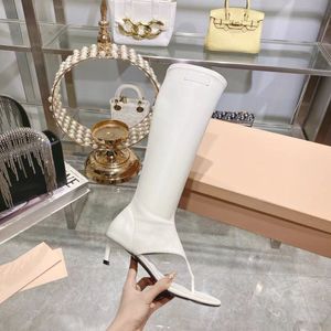 Luksusowe designerskie buty letnie kobiety boczne zamek błyskawiczne długie buty skórzany klip naszek na wysokim obcasie fajne buty Summer moda moda moda mody botki białe buty buty