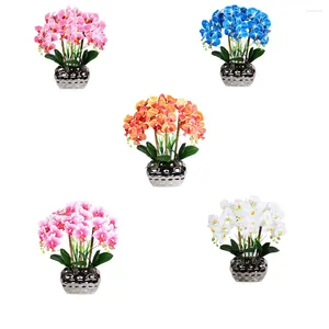 Decorative Flowers Artificial Orchid Bonsai With Vase Phalaenopsis Real Touch Faux Plants Orchids For Living Room Home Wedding Blue