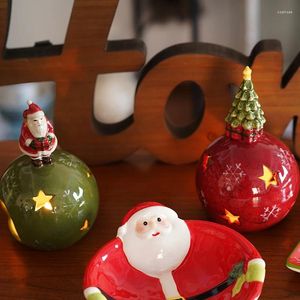 Portacandele sotto il supporto per ceramica color glassa in stile europeo retrò carino Babbo Natale ornamenti per le vacanze tavolo da pranzo a casa
