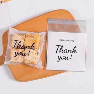 ギフトラップ100pcsありがとうパッケージバッグ透明なプラスチックキャンディークッキーバッグ誕生日結婚式用品ゲスト