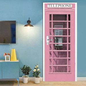Abnehmbare rosa Telefonzelle 3D -Tür Aufkleber Wallpaper Vinyl -Aufkleber Kawaill Ice Cream Girl Türdekoraufkleher Schale und Stick 240411