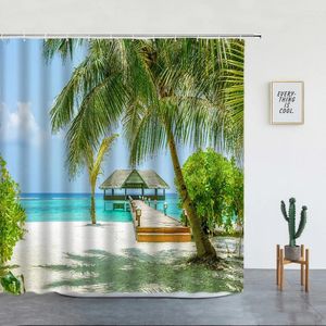 Shower Curtains Beach Palm Tree Curtain Creative Home Decor Waterproof Set Bathroom Accessories Modern Simple With Hooks Banheiro