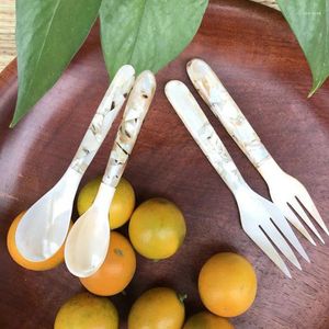 Disposable Flatware 2/3pcs Sea Shell Spoon Floral Coffee Sorbetes Cake Home Seashell Fork Flower Pear Wood Stitching Caviar Sauce Kitchen