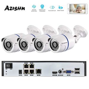 IP Cameras AZISHN 4CH H.265+1080P 48V POE 2MP NVR CCTV Camera System Outdoor Security 1080P IP Camera P2P Video Surveillance System NVR Kit 24413
