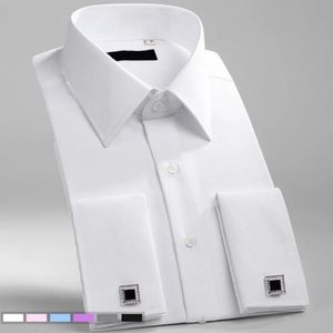 M~6XL Mens French Cuff Dress Shirt White Long Sleeve Formal Business Buttons Male Shirts Regular Fit Cufflinks Shirt 240403