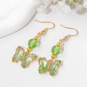 Dangle Earrings Green Crystal Butterfly Pendant Colorful Beads Charm Drop Hook Eardrop Women Girl Party Jewelry