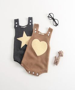 Niemowlę unisex bawełniany dzianin Romper 2 Slewaless Button Star Love Print Wool Tosit Kids Oneies Dziewczyny miękki na zewnątrz stroje 03T8094930