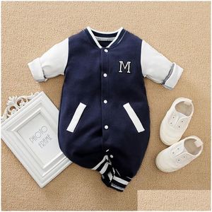 Rompers Spring and Autumn Boys Girls Baseball Style Przystojny bawełniany Bodysuit z długim rękawem 231122 Drop dostawa dhyir