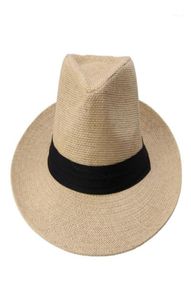 Moda yaz gündelik unisex plaj trilby büyük ağzı caz güneş şapka panama şapka kağıt saman kadın erkekler siyah ribbon ile kapak