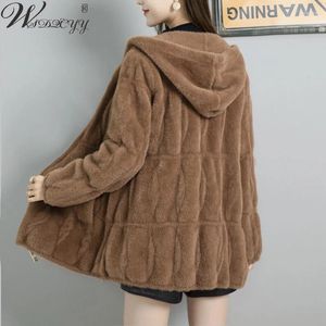 Damenfell Winter Fleece Fluffy Jacket Women Solid Hooded Faux Nerzmantel übergroß