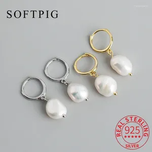 Orecchini a cerchio Softpig Real 925 Sterling Sterling Irregolare barocco Acqua d'acqua dolce 18K per donne Accessori per gioielli fine