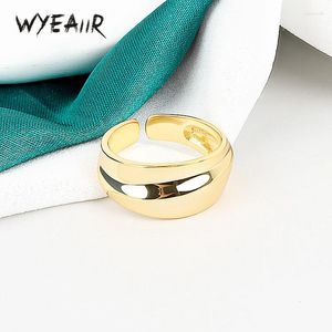 Cluster Rings WYEAIIR Smooth Shiny Cool Hip-hop INS 925 Sterling Silver Resizable Opening Ring For Women Luxury Jewelry