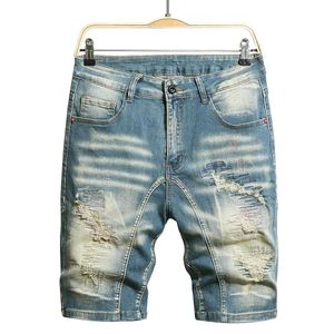 Мужские граффити разорванные летние модные короткие джинсы повседневная стройная большая дыра в стиле ретро джинсовые шорты мужской бренд одежда 240410