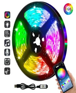 Şeritler Bluetooth Kontrol USB 5V RGB LED Işıklar Strip Beyaz Esnek Lamba Bandı Diyot Festivali Fita Yatak Odası Tira Luces TV Masa Luz1042799