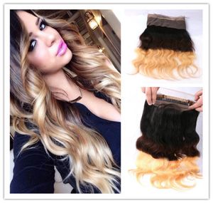 9A Peruvian Hair 1B427 Honey Blonde Ombre 360 Band Lace Frontal Body Wave Full Lace Frontal Pre Plucked 360 Lace Closure3472689