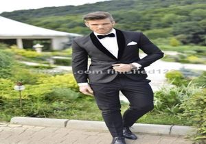 Ny ankomst One Button Groom Tuxedos Velvet Shawl Lapel Groomsmen Man Mens Wedding Suits JacketpantsGirdleBow Tie G8284034336