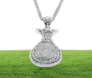 Hip Hop Antique Srebrne złoto Pieniądze Pendant dla mężczyzn Kobiety Bling Crystal Dollar Charm Naszyń