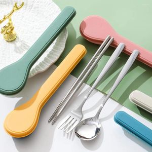 Dinnerware Sets Portable Cutlery Set With Case 410 Stainless Steel Spoon Fork Chopsticks Tableware Suit School Travel Office