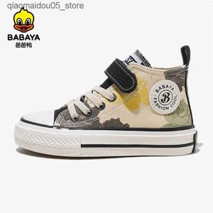 Sneakers Babaya Childrens High Canvas Shoes Boys Casual Shoes 2023 Autumn New Girls Sports Shoes Childrens Breathable Shoes Q240413