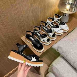 2024新しい送料Stella McCartney Women Shoes PEEP TOE本物の革の上の白い靴底星靴プラットフォーム16colors