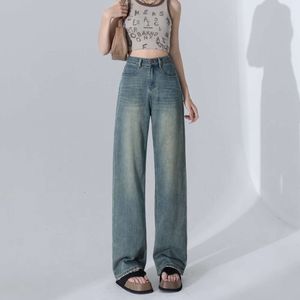 2024 Vår/sommar ny dragkedja design med mikro elastiska breda ben jeans kvinnor