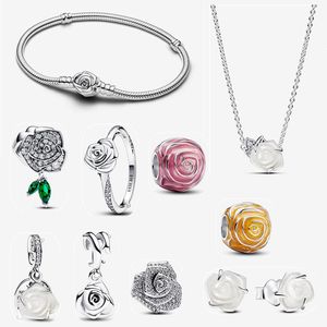 Fashion Classic DIY Fit Pandoras Designer Women's Charm Bracelet White Rose Blossoming Corell Necklace Luxury Ring Diamond Flower Bracelet Jewelry Mother Gift