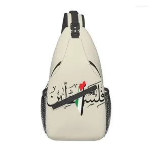 Ryggsäck palestina arabiska namn med palestinsk flaggkarta sling bröstpåse patriotisk crossbody axel för rese vandring dagpack