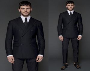 Bonito no noivo Ternos de noivo Bedido duplo pico de lapela cor preto masculino Tuxedos duas peças