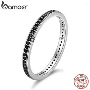 Ringos de cluster Bamoer autêntico 925 Sterling Silver Starling CZ empilhável para mulheres Jóias de casamento Mãe presente Scr114