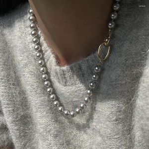Pendant Necklaces 2024 Arrival Gray Simulated Pearl Necklace For Women Elegant Metal Round Beaded Clavicle Chain Jewelry Gifts