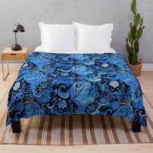 Blankets Traditional Paisley Pattern; Cool Blue Curvy Waves And Swirls Couch Pom Fur Luxury Throw Blanket