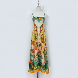 Womens Dress linen fruit printed slip mid dress