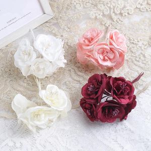 Dekorative Blumen 6pcs/Bündel Rose künstliche Blumenstrauß gefälschte Blume für Wohnhäuser Hochzeit Dekoration Diy Bastel Girlanden Geschenkzubehör