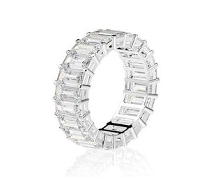 Eternity Emerald Cut Lab Diamond Pierścień 925 Srebrne Srebrne Wednale zaręczynowe dla kobiet Prezent biżuterii 5648291