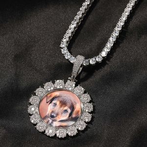 Top Quality Hip Hop Cute Custom Photo Round Frame Pendant Necklace Sparkly Cubic Zirconia Diy Picture Personalized Mens And Womens Necklaces Bling Crystal Collar