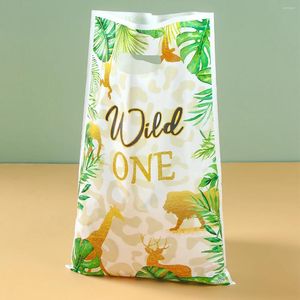 Present Wrap 10st Wild One Animal Theme Candy Baga Jungle Safari Födelsedag barnförpackningar Baby Shower Favors
