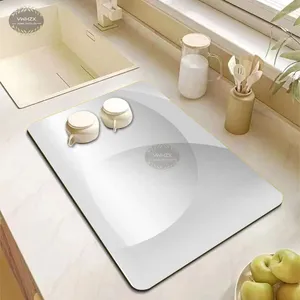 Mattor geometri grått kök bänkskiva dräneringsplatta super absorberande diskbänk kran mat torkning mattor tabellvattentät snabb torr placemat